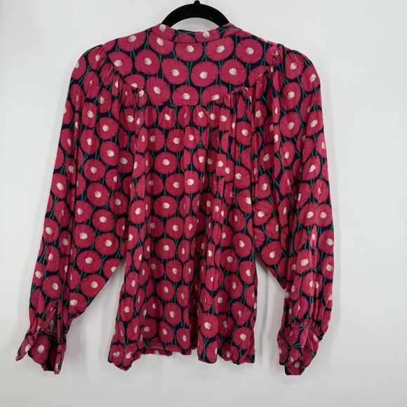 RED MARIGOLD FLORAL PRINT FLOWING GRANDAD COLLAR SHIRT BY COMPANIA FANTASTICA S - Picture 5 of 10